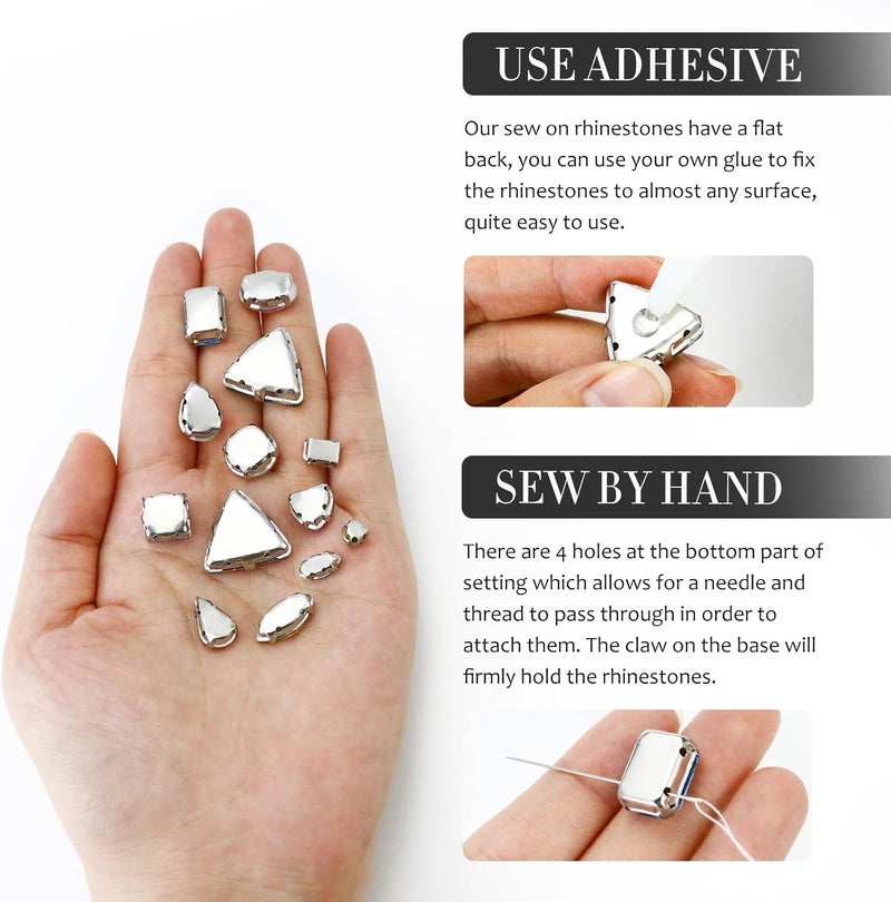 Dowarm Sew on Rhinestones 104 PCS Mixed Shapes Glass Sew on Crystals for Crafts Metal Flatback Claw Gemstones for Jewelry Making Costumes Clothes Garment, Red - Image 4